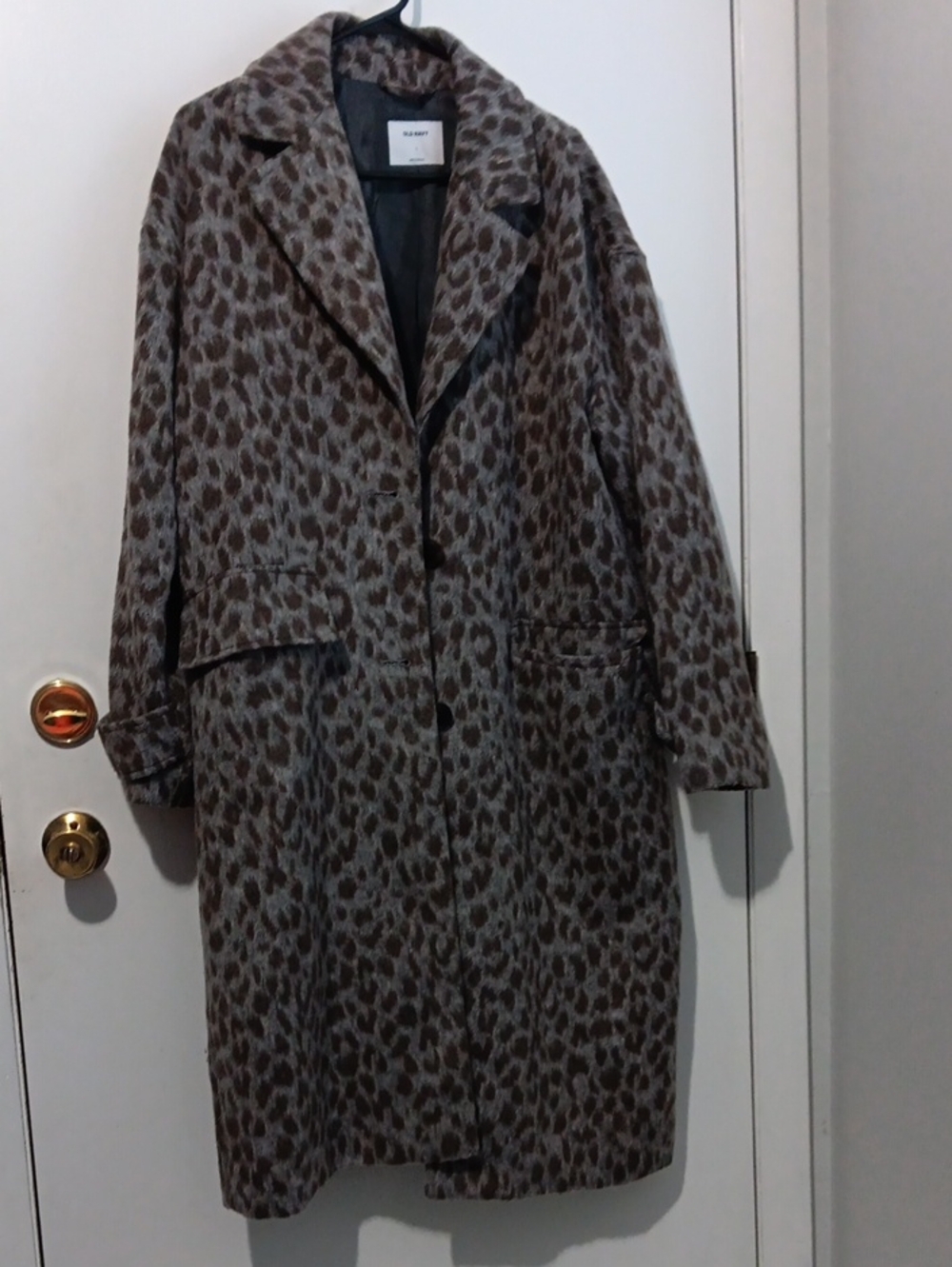 Old Navy Leopard Print Long Coat in Gray and Brown